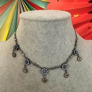 Vintage Sterling silver and blue rhinestone necklace